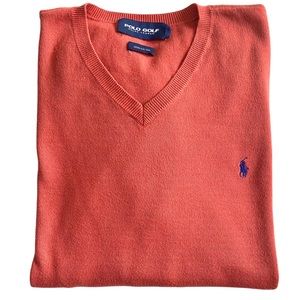 POLO GOLF RALPH LAUREN 100% COTTON V-NECK ORANGE SWEATER